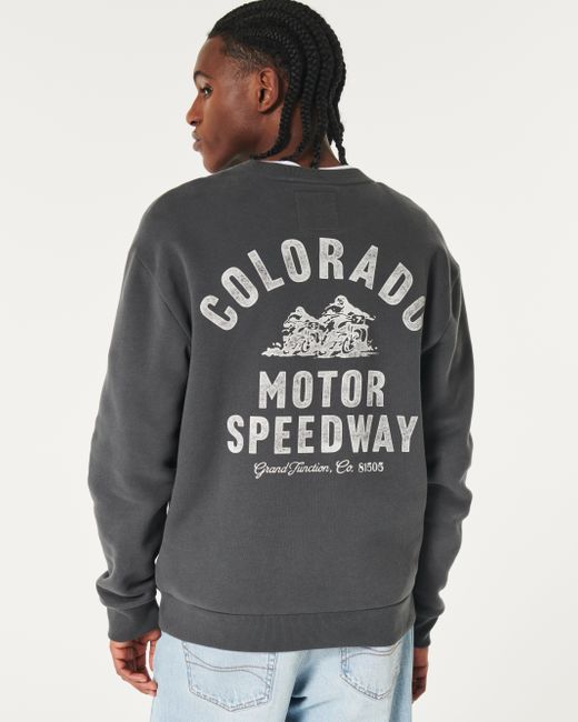 Hollister Black Relaxed Colorado Motor Speedway Graphic Crew Sweatshirt for men