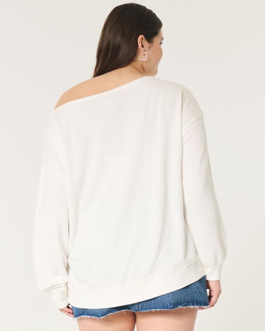 Hollister White Schulterfreies Oversize-Sweatshirt
