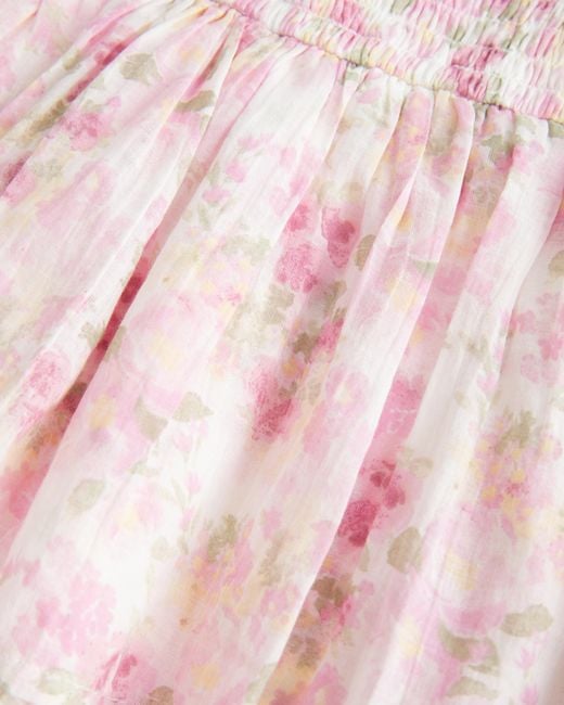 Hollister Pink Mid-rise Smocked Crinkle Voile Mini Skort