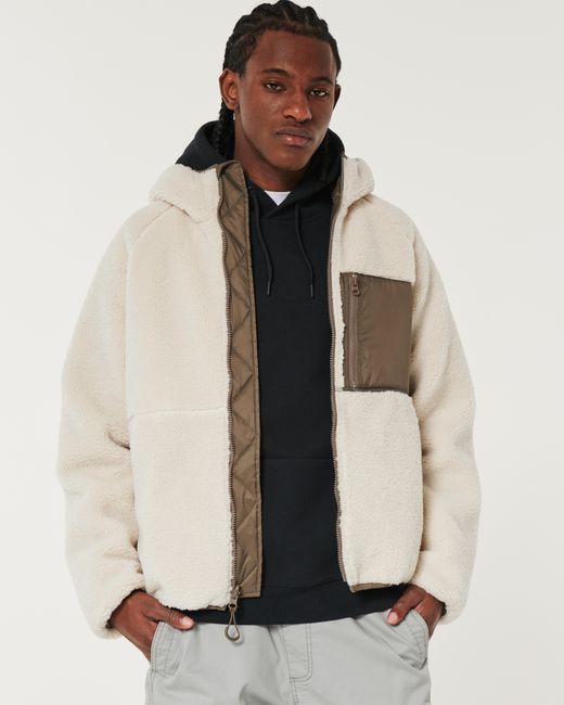 Hollister Natural Hooded Faux Shearling Zip-up Jacket for men