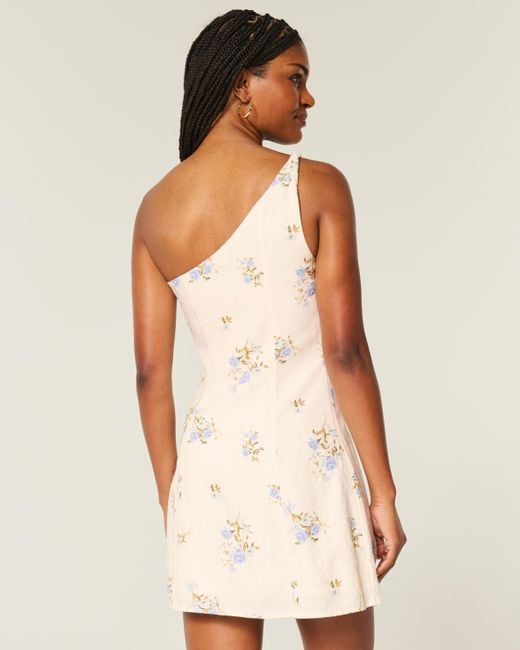 Hollister Natural Linen-blend Asymmetrical Mini Dress