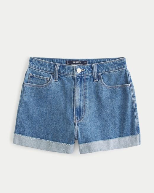 Hollister Blue Ultra High-rise Medium Wash Denim Mom Shorts