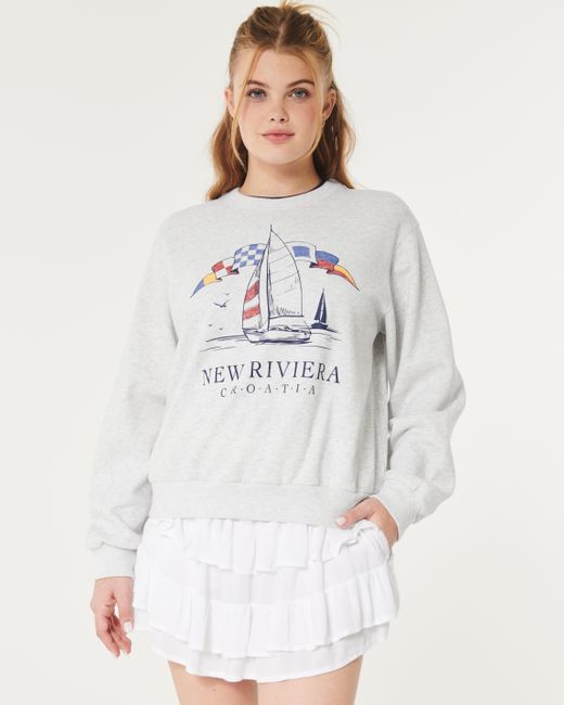 Hollister White Lässiges Sweatshirt mit Rundhalsausschnitt und New Riviera Croatia-Grafik