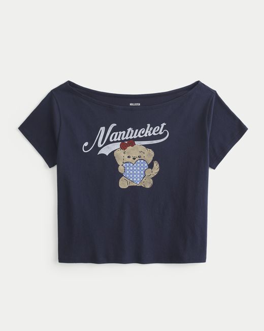 Hollister Blue Easy Off-the-shoulder Nantucket Graphic Tee