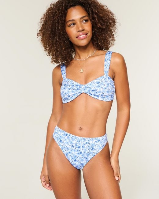 Hollister Blue Curvy High-leg High-waist Ribbed Cheeky Bikini Bottom