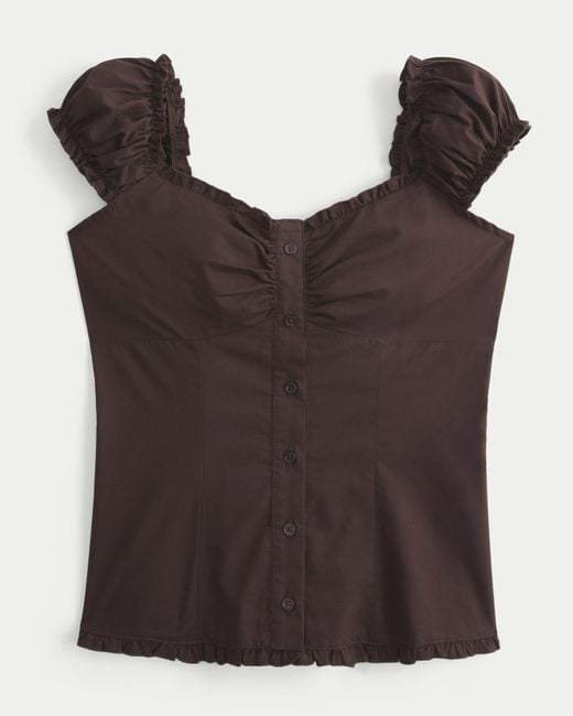 Hollister Brown On/off-the-shoulder Ruffle Trim Top