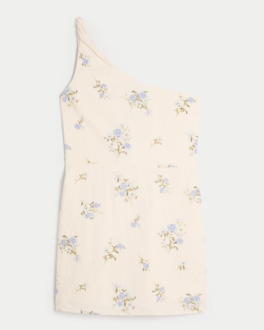 Hollister Natural Linen-blend Asymmetrical Mini Dress