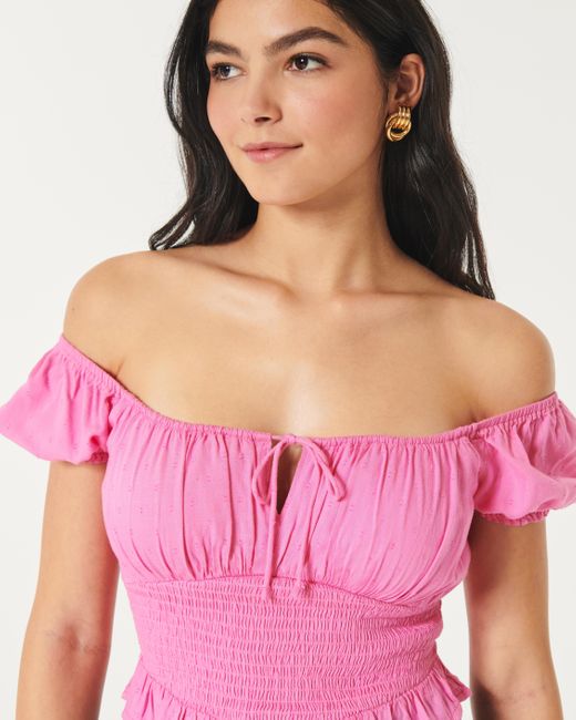 Hollister Pink Smocked Waist On-or-off-shoulder Top