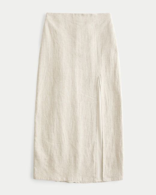 Hollister White Ultra High-rise Linen Blend Maxi Skirt