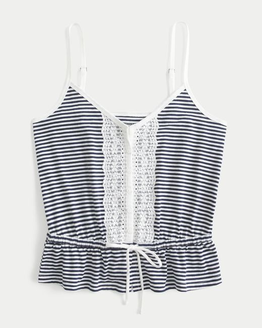Hollister Blue Lace Detail Peplum Top