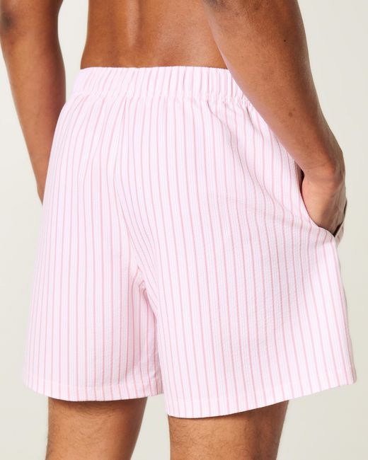 Hollister Pink Mid-thigh Seersucker Swim Trunks for men