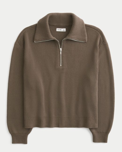 Hollister Brown Oversized Half-zip Sweater