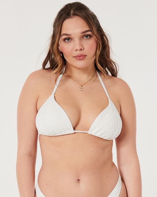 Hollister White Crochet-style String Triangle Bikini Top