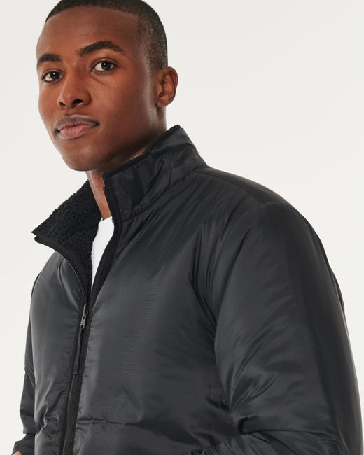Hollister Black Reversible Faux Shearling Puffer Jacket for men