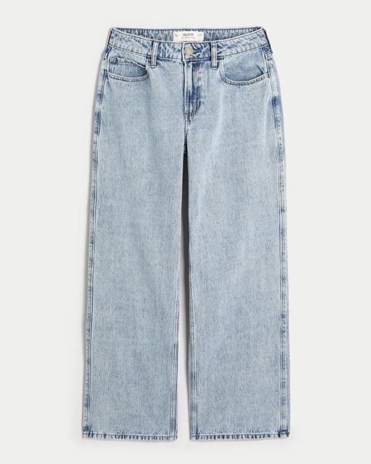 Hollister Blue Curvy Mid Rise Baggy-Jeans in mittlerer Waschung