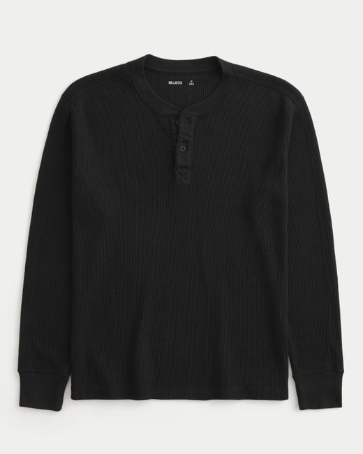 Hollister Black Relaxed Thermal Henley for men