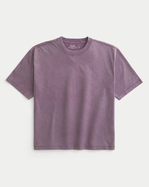 Hollister Purple Boxy Crop Heavyweight Washed Crew T-shirt for men