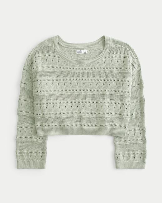 Hollister Green Easy Crochet-style Crew Sweater
