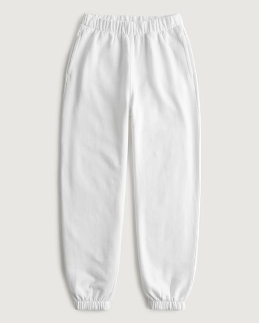 Hollister White Wohlfühl-Dad-Jogger aus Fleece mit verstellbarem Bund