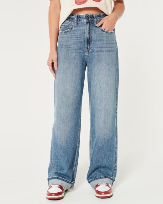 Hollister Blue Leichte Ultra High Rise Baggy-Jeans in mittlerer Waschung