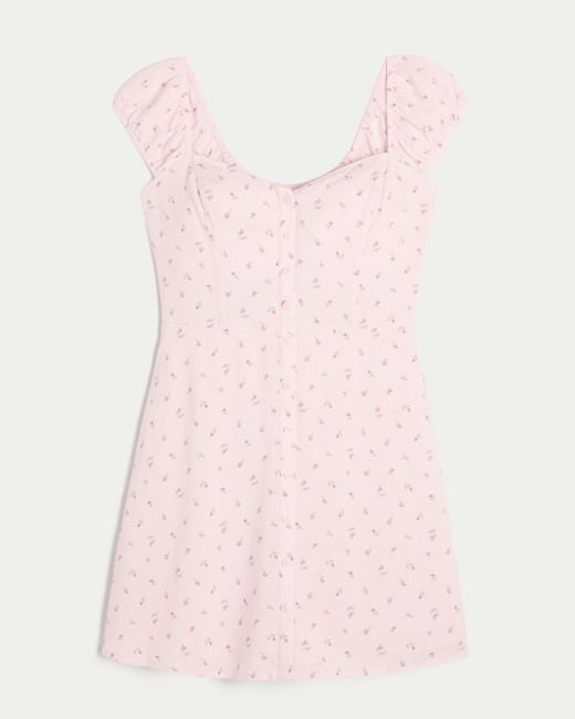 Hollister Short-sleeve Button Front Mini Dress in Pink | Lyst UK