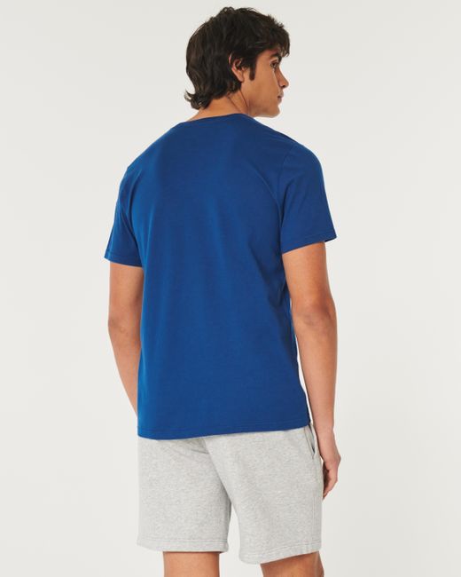Hollister Blue Cotton Icon Crew T-shirt for men
