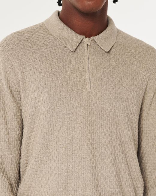 Hollister Natural Textured Long-sleeve Sweater Polo for men