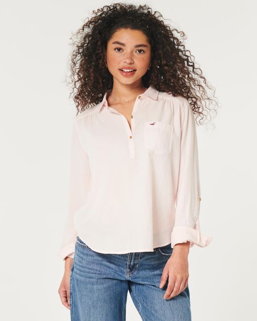 Hollister Pink Lässiges Hemd aus Baumwolle zum Überstreifen