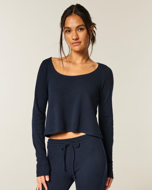 Hollister Blue Gilly Hicks Cozy Waffle Long Sleeve Scoop Top