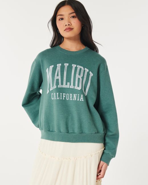 Hollister Green Lässiges Sweatshirt mit Rundhalsausschnitt und Malibu California-Grafik