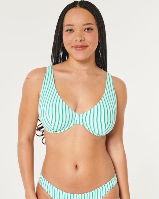 Hollister Blue Curvy High Apex Scrunch-ribbed Underwire Bikini Top