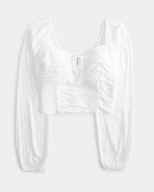 Hollister White Long-sleeve Ruched Waist Top