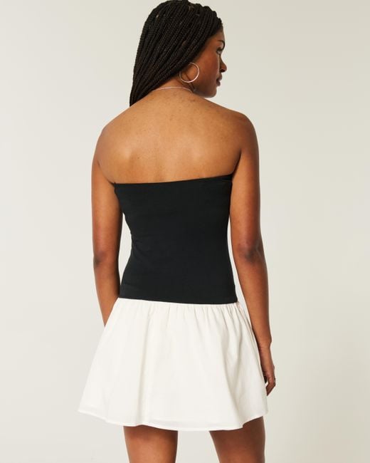 Hollister Black Strapless Drop-waist Knit-woven Mini Dress