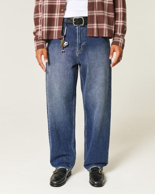 Hollister Blue Dark Wash Skater Baggy Jeans for men