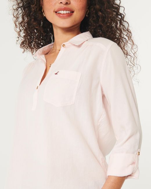 Hollister Pink Easy Cotton Popover Shirt