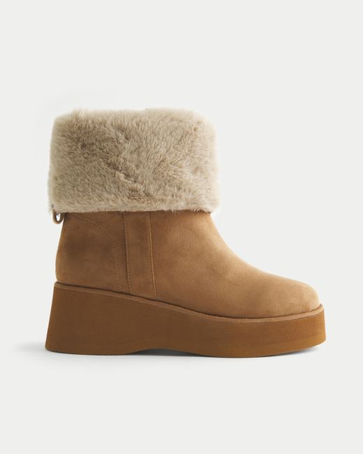 Hollister Natural Faux Leather Fuzzy Boots