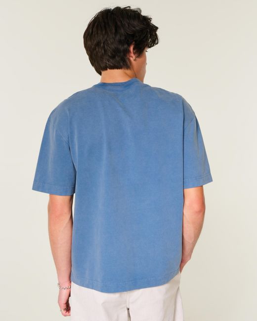 Hollister Blue Boxy Heavyweight Washed Cotton Crew T-shirt for men