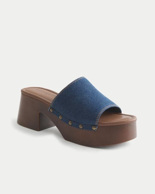 Hollister Blue Denim Platform Clogs