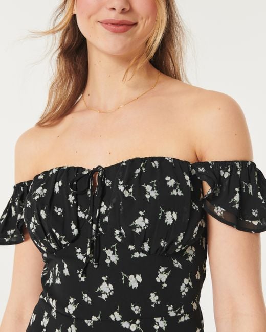 Hollister Black Chiffon On-or-off-shoulder Mini Dress