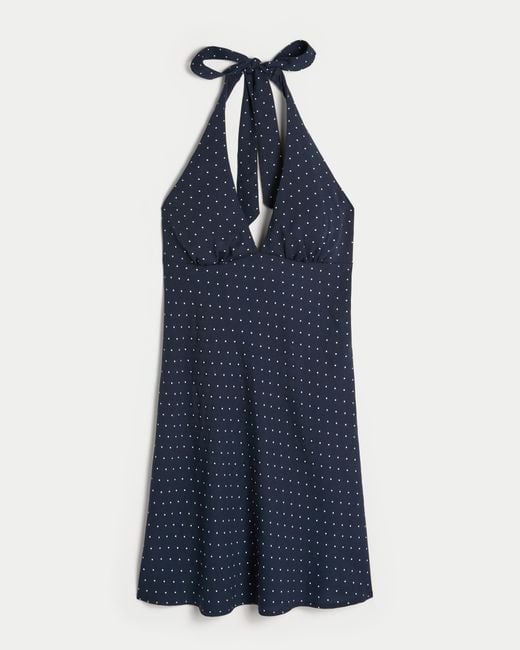 Hollister Open-back Crepe Halter Dress in Blue | Lyst UK