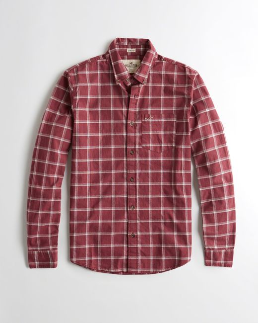 Lyst - Hollister Stretch Plaid Poplin Shirt in Red for Men - Save 52%