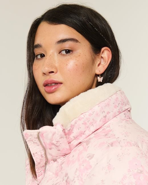 Hollister Pink Faux Fur-lined All-weather Puffer Jacket