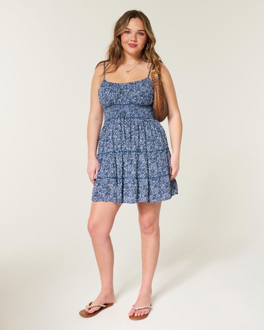 Hollister Blue Smocked Waist Mini Dress