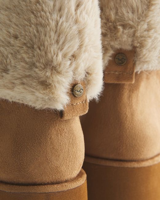 Hollister Natural Faux Leather Fuzzy Boots