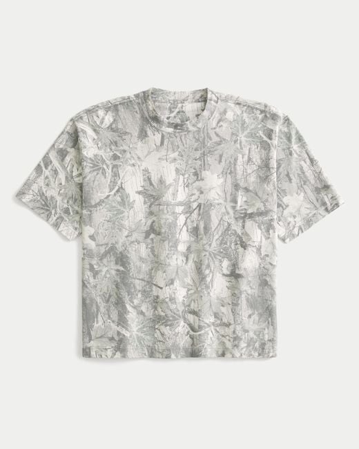 Hollister Gray Boxy Heavyweight Crop Camo Crew T-shirt for men