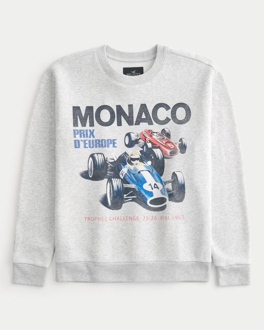 Hollister Lässiges Sweatshirt mit Rundhalsausschnitt und Monaco Racing-Grafik in White für Herren