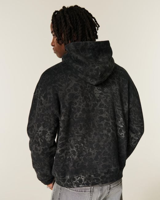 Hollister Black Boxy Leopard Print Dodge Hellcat Graphic Hoodie for men