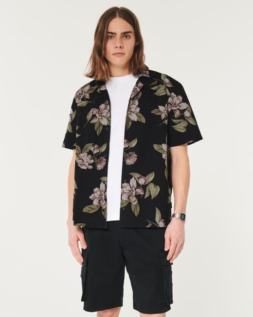 Hollister Black Short-sleeve Floral Poplin Shirt for men