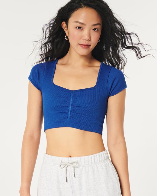 Hollister Blue Gilly Hicks Ribbed Seamless Fabric Cinched Top