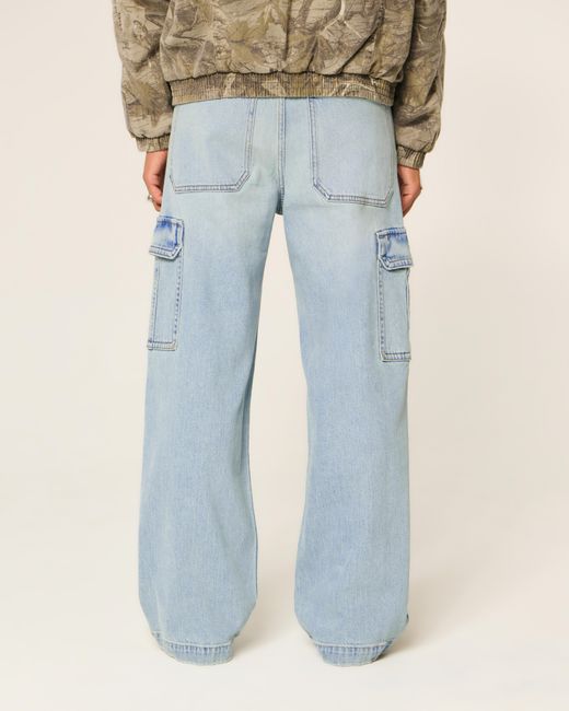 Hollister Blue Super Baggy Cargo Jeans for men